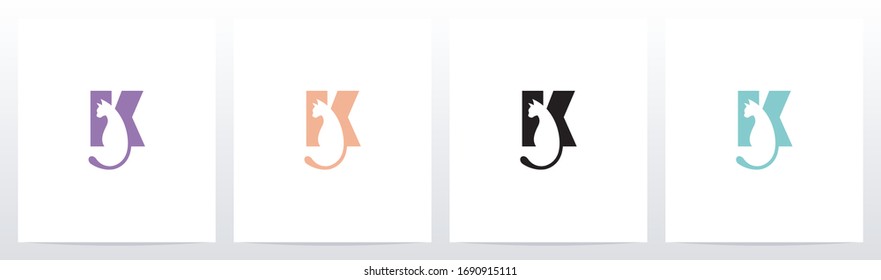 Cat With Tail On Letter Logo Design K