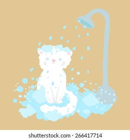 cat take a shower with bubble