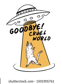 Cat taken away by ufo illustration