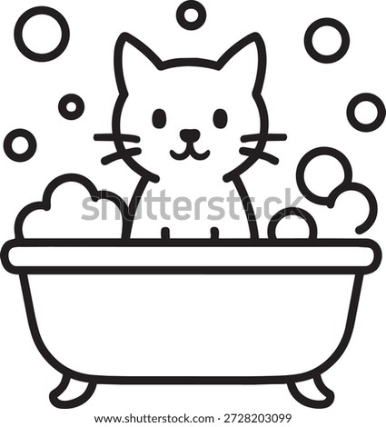Cat taking a bath line icon