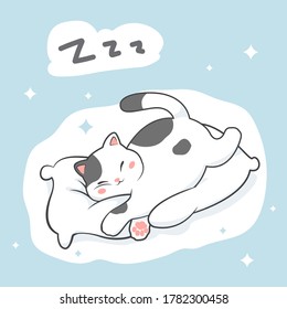 A cat taking a nap, Cute cat sleeping on pillow illustration. cat mascot cartoon character. animal isolated