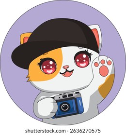 Cat Taking Picture With Camera Vector