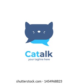 Cat talk discussion logo, cat lover community forum chat logo icon in bubble speak shape