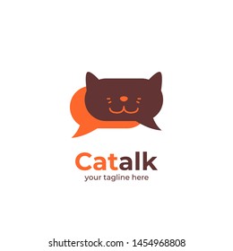 cat talk logo for forum, community or chat app. cat logo in bubble speak speech shape logo icon illustration vector simple design