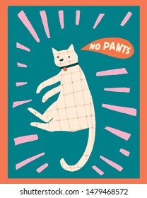 Cat talking text quote poster in vector. Funny Cartoon characters.