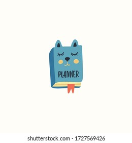 Cat. Task list. Animal character. Work at home, coworking space, concept vector illustration. For poster design, kids print, greeting card, social media post, cards, textile. Scandinavian style.
