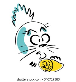 Cat tastes the lemon