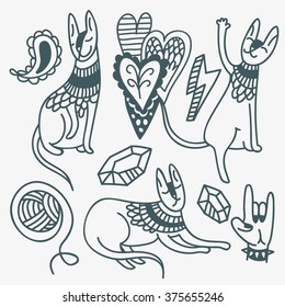 cat tattoo set linear icon design