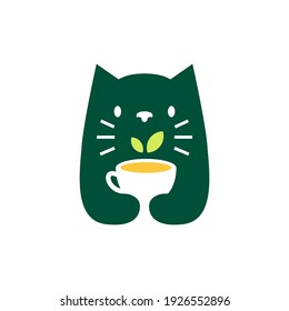 gato taza de té espacio negativo logo vector ilustración