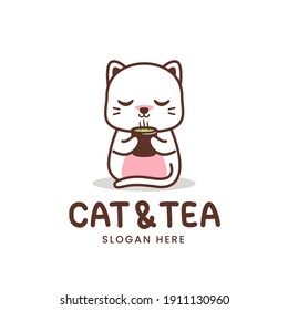 cat and tea logo vector