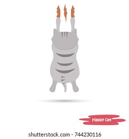 Cat tears the claw surface color flat illustration