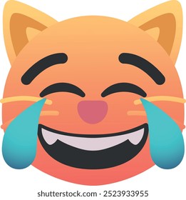 Gato com lágrimas de ícone emoji alegria. Cores da moda, elemento popular que expressa felicidade e riso, comumente usado nas mídias sociais. Emoticon, elemento isolado.