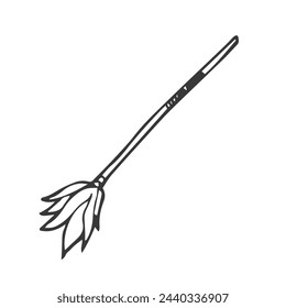 Cat teaser. Fishing pole with fluffy feathers. Doodle sketch