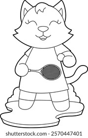 Cat Tennis Tennis racket Animal Vector Graphic Art Illustration