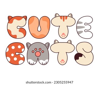 Cat Text Cute Cats in cartoon style. Cats flat vector font. Funny latin color typeset