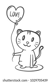 cat with text love and cute. vector illustration. 