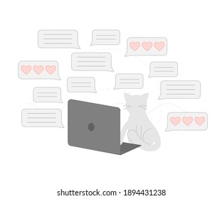 Katzen, die mit jemandem auf weißem Hintergrund texten, Vektorgrafik Cartoon im modernen Stil 