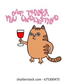 Cat, thank you. Lettering. Isolated vector object on white background.