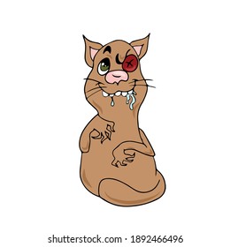 A cat that drools .Vector children's design on a white isolated background, for postcard banners.Sticker