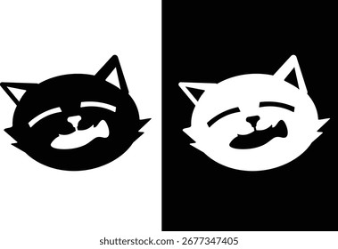 a cat that is happy while eating fish icon