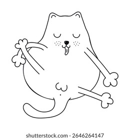 Cat that licks itself. Cute silhouette of a cat. Hand-drawn drawings