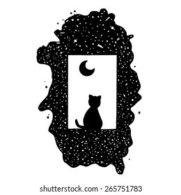cat that looks at the moon