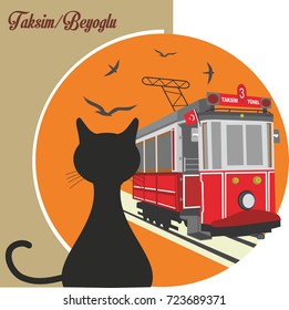 The cat that watches beautiful istanbul - The beyoglu of istanbul – Illustration - Turkey - istanbul