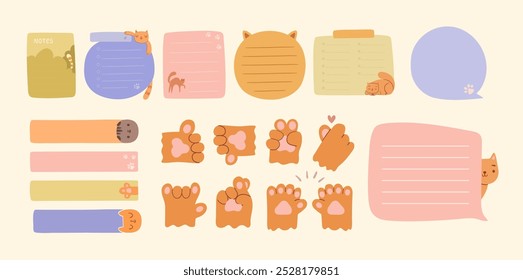 Cat themed cute weekly planner stickers set. Vector illustrations for journaling isolated on white.
