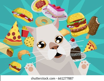 cat thinking about fast food