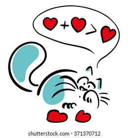 Gato piensa en corazones