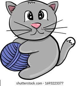Cat with thread, illustration, vector on white background