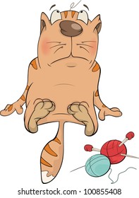 Cat and threads. Cartoon