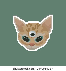 Cat with three eyes, pixel art meme