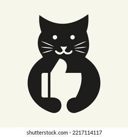 Cat Thumbs Up Logo Negative Space Concept Vector Template. Cat Holding Like Symbol