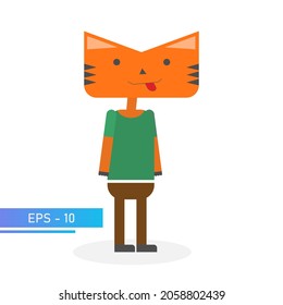 Cat or tiger orange color. Emotional fanny. Symbol of 2022 year. Isolated on a white background. Flat vector illustration.