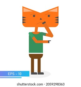 Cat or tiger orange color. Emotional shock. Symbol of 2022 year. Isolated on a white background. Flat vector illustration.