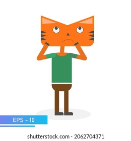Cat or tiger orange color. Emotional surprise. Symbol of 2022 year. Isolated on a white background. Flat vector illustration.