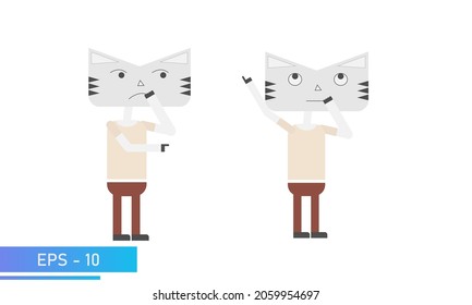 Cat or tiger simple colors. Two emotionals. Symbol of 2022 year. Isolated on a white background. Flat vector illustration.