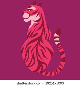 cat tiger vector art jungle pink illustration