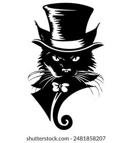 Cat in Top Hat and Bow Tie Illustration