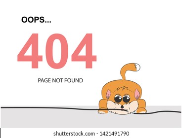 The cat tore the wire. 404 error. Vector illustration of cartoon character.