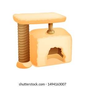 Cat tower, scratching post, claw house, cave, nest, for a cat puppy. Pet supplies. Petshop supermarket vector cartoon illustration
