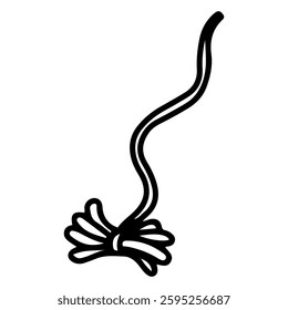 Cat toy bow on a rope. Hand drawn doodle. Kitten entertainment. Playing with an animal. Pet care. Vector line art illustration.
