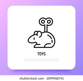 Cat toy: cartoon mouse with clockwork key in her back. Modern vector illustration for pet shop.