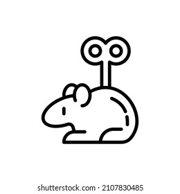 Cat toy: cartoon mouse with clockwork key in her back. Modern vector illustration for pet shop.