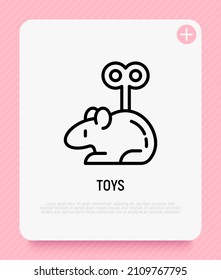 Cat toy: cartoon mouse with clockwork key in her back. Modern vector illustration for pet shop.