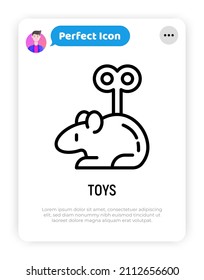 Cat toy: cartoon mouse with clockwork key in her back. Modern vector illustration for pet shop.