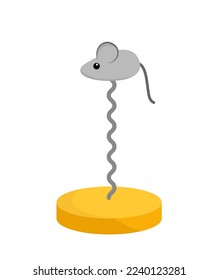 Cat toy in form of mouse on the spring. Flat, cartoon. Isolated vector illustration eps 10