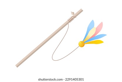 Cat toy icon. Cartoon illustration of a teaser wand with feathers isolated on a white background. Vector 10 EPS.