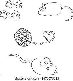 Cat toy set: mice and balls. Design for pet shop, veterinary clinic and shelter.
